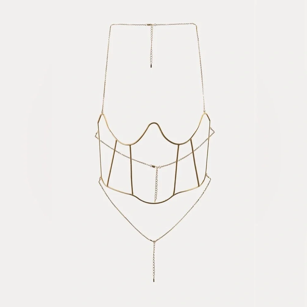 NWT. Zara Halloween Special Collection Golden Hard Metal Chain Corset.